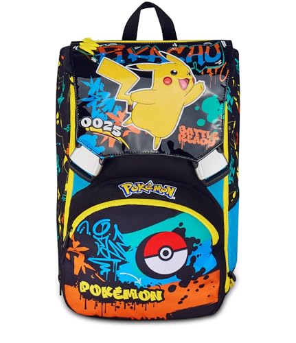 Seven Zaino Pokemon Doppio Scomparto Estensibile, Nero, Maxi Capienza, Schienale Preformato, Bambino, Scuola Elementare