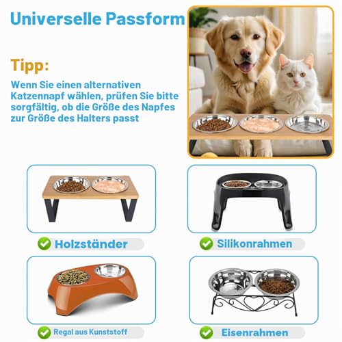 Katzennäpfe, 3 Stück Fressnäpfe für Katzen Edelstahl, Spülmaschinenfest