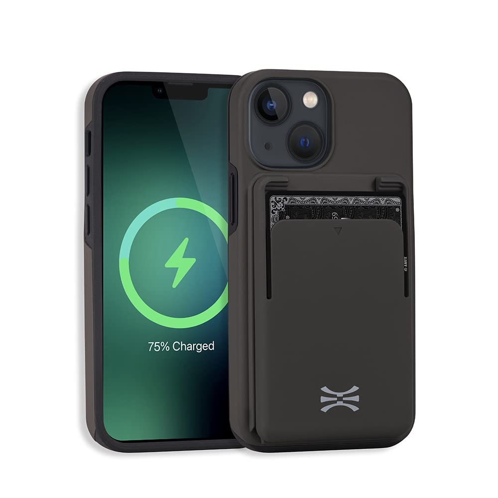 TORU MX PRO for iPhone 13 Mini Case with Card Holder | Slim Protective Cover with Built-in Magnets for MagSafe Compatible | Detachable Sliding Wallet for 3 Cards - Gray