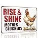 Vintage Chicken Decor Sign Rise And Shine Mother Cluckers for Home Chicken Coop Farm Fence Kitchen Bathroom Wall Decor 12x8 Inch