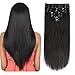 Lovbite Clip In Human Hair Extensions 16 Inch 120g/4.2oz Straight Brazilian Human Hair Clip On Extensions Double Weft 8Pieces/Lot 20Clips (16"-120g, 1B Natural Black)