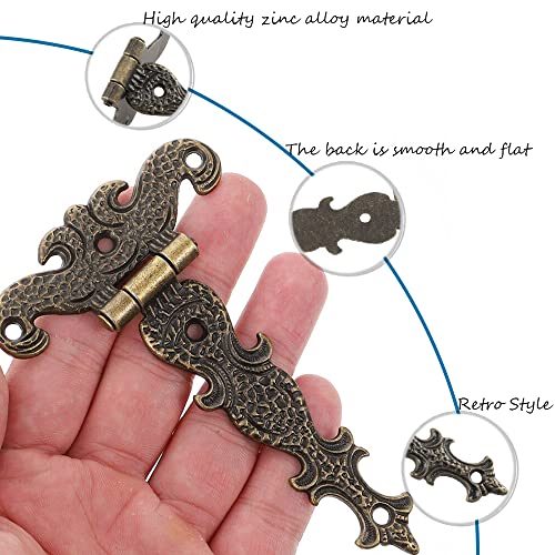 Lxoraziy 4-Piece Retro Bronze Hinges, Zinc Alloy T-Shaped Hinges for Cupboard Drawer, Bookshelf, Wooden Box - Image 4