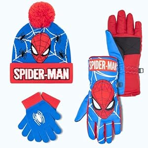 Marvel Spider-Man – Gorro de invierno y guantes de nieve para niños y niños pequeños, juego de 2 piezas, gorro con pompones y guantes cálidos