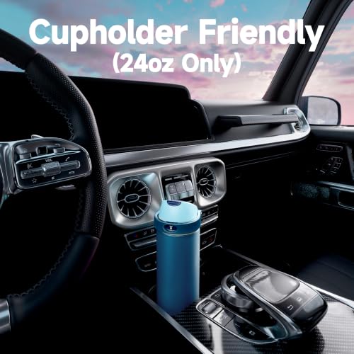 Image of Meoky 24 oz Insulated Water Bottle: Stainless Steel for Travel Gym, Denim | 2-in-1 Straw and Spout Lid, Leak Proof, Cold for 24 Hours, Fits in Car Cup Holder, BPA-Free