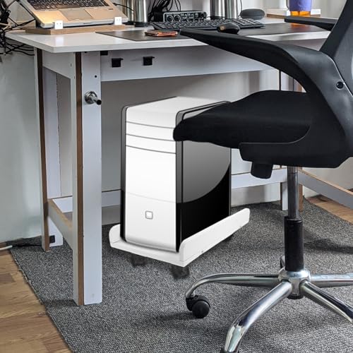Soporte para torre de computadora con ruedas, soporte móvil para CPU de escritorio, diseño ahorrador de espacio para oficina en casa y sala de juegos miniatura 5