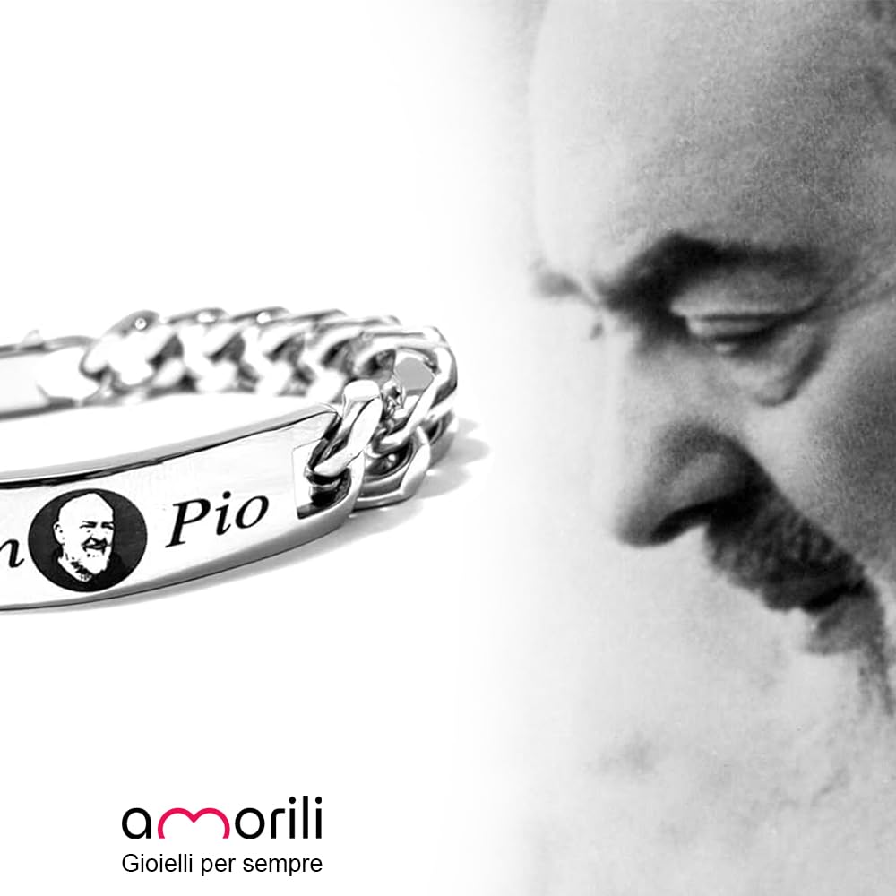 Bracciale Uomo San Padre Pio in Acciaio Inox | Gioiello Religioso Elegante e Resistente | Braccialetto Spirituale di Fede e Protezione | Ispirato a San Pio da Pietrelcina bcc2943