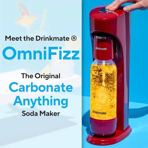 Image of Drinkmate OmniFizz Sparkling Water Maker & Soda Streaming Machine | Carbonates Any Drink | ULTIMATE BUNDLE | Includes Three 60L CO2 Cartridges + Two BPA-Free Bottles (Royal Red)