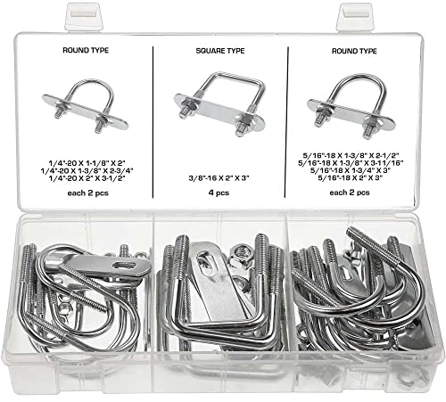 Image of SWORDFISH 32810 Zinc Plated Round & Square Type U Bolts (18pc Assortment, Round & Square Assorted)