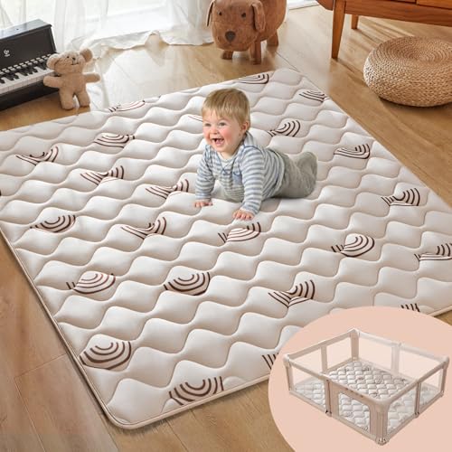 Image of Yeeeasy Premium Foam Baby Play Mat, 50"x50" One-Piece Crawing Mat for Floor, Non-Slip Baby Playmat for Babies, Toddlers and Infants