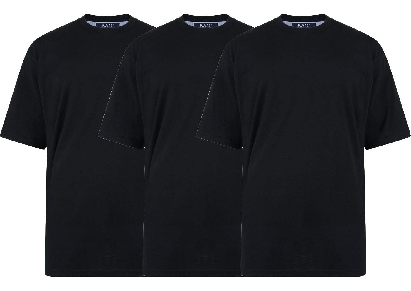 KAM Mens Plus Size Plain 3 Pack Cotton Tee Shirt in Black in 6XL