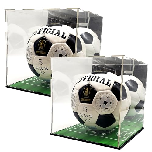 Soccer Ball Acrylic Display Case Box Mirror Field Showcase Shoes UV Protection 9x9x9 Inches (2) (Double (2 Display))