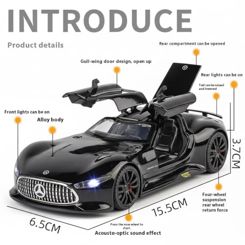 Image of Benz AMG Vision GT Toy Car 1:32 Diecast Metal Model - Pull Back Alloy Car with Openable Doors, Lights & Sound, Premium Collectible Gift for Boys, Men & Cars Lovers (Black)