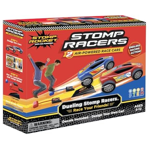 Stomp Racers Air Powered Race Cars by Stomp Rocket, 2 Car Racer Pack - Dueling Stomp Racers Toy Car Launcher - Fun Backyard & Outdoor Multi-Player Kids Toys Gifts for Boys, Girls & Toddlers Cover