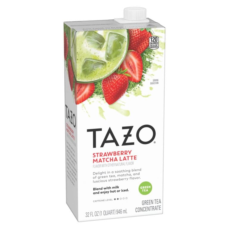 TAZO Strawberry Matcha Concentrate, Easy-to-Serve for Everyday Refreshers and Mocktails, 32 oz Carton