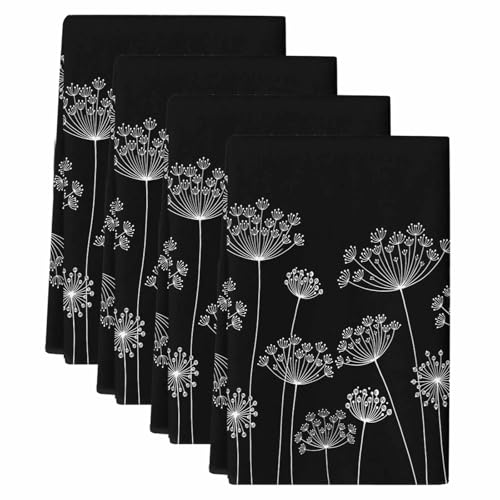 Kitchen Towels Set of 4, Black Dandelion Soft Microfiber Dish