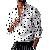 camisa lunares hombre asos Material: Algodón Camisa de Manga Larga con Estampado de Lunares New Wave para Hombre, botón de Cuello Alto