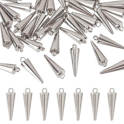 UNICRAFTALE 40pcs Spike Pattern Charms 304 Stainless Steel Pendants Metal Cone Charms 2mm Small Hole Pendants for DIY Necklaces Jewelry Making Accessory 18x5mm