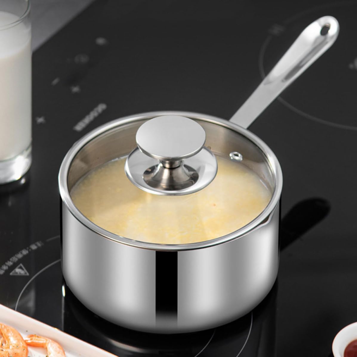 TOPBATHY Pentola per Latte in Acciaio Inox Coperchio, Manico
