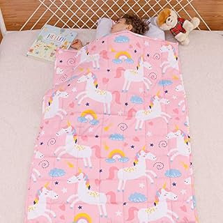 Sivio Weighted Blanket for Children Teens, 100% Natural Cotton Heavy Blanket with Safe Glass Beads (2.3 kg, 90x120 cm), Reduces Kids Anxiety, Insomnia, Pink Unicorn