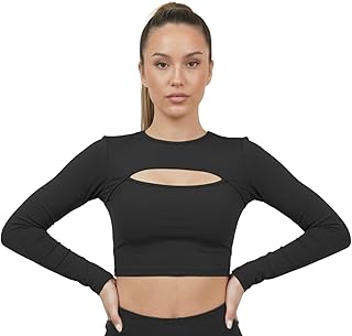 NEVER LOSE Women’s Stylish Cut-Out Seamless Crop Top | Slim Fit Compression Full Sleeve Gym &amp; Multisport Workout Top