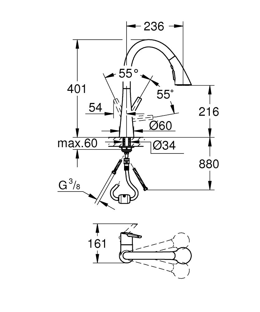 Grohe Zedra jednouchwytowa bateria umywalkowa, DN15, natrysk z 3 strumieniami, Kolor: Chrom - 32294002