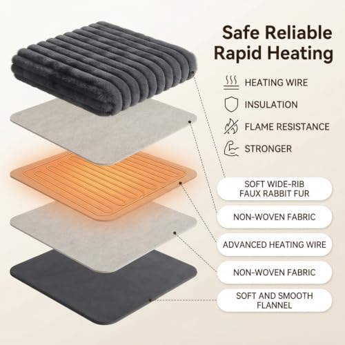 Image of Heated Blanket Electric Throw 50″x60 ″Inch - Thick Striped Flannel Electric Blanket,10 Heating Levels, 1-12 Hours Auto Off, Fast Heating Heating Blanket with Overheat Protection.