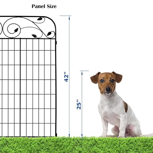 4 Pack Black Coated Steel Decorative Garden Fence Panel with 8 Leaves, 44 inch by 36 inch (Linear Length 12 feet) Metal Folding Fence Wire Fencing Patio Flower Barrier Section Panel
