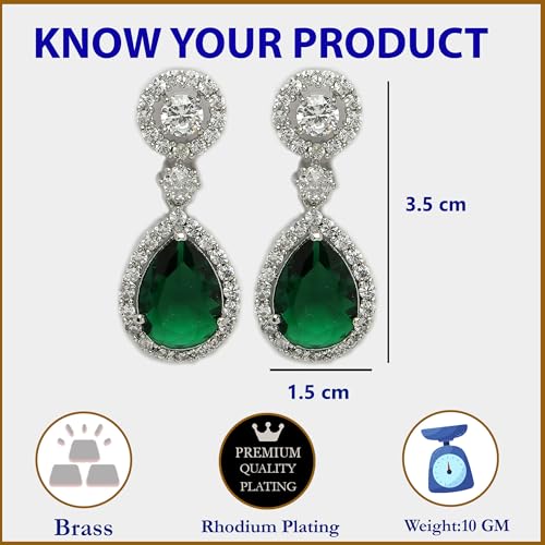 Image of Zeneme Fashion Rhodium Plated Brass Silver Toned Fancy Tear Drop Dangle Earring For Women and Gifts For Girls