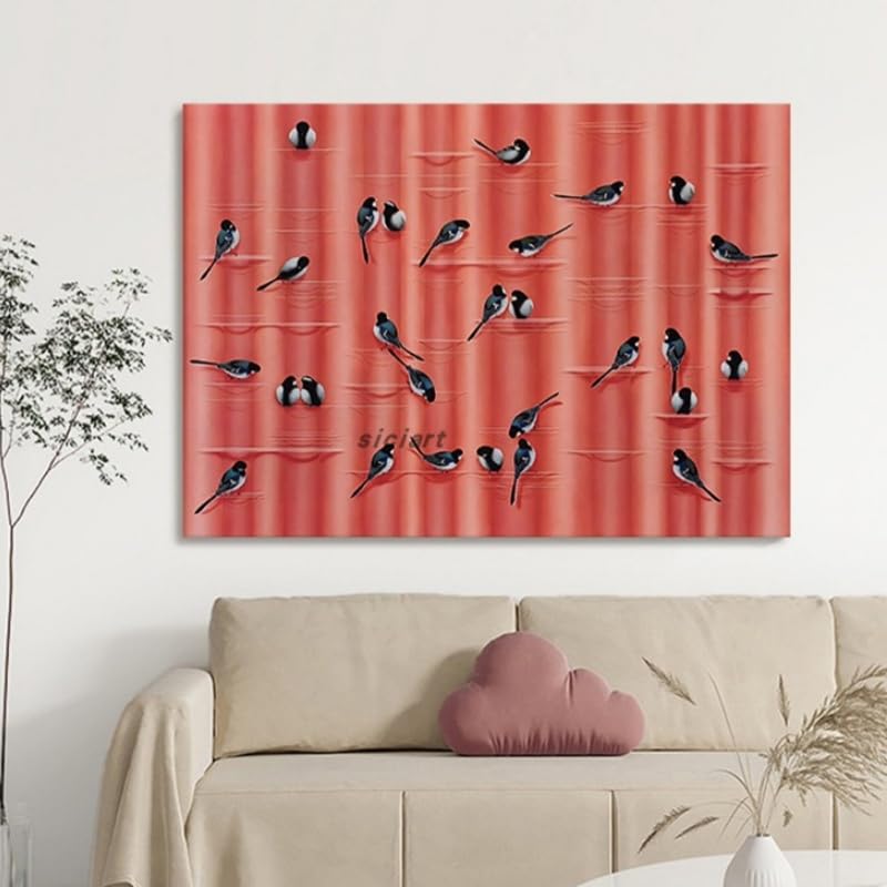 Tableau hirondelle peint à la main, huile sur toile premium 80x100 cm