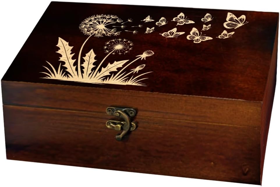 arricraft 1 Pc Wooden Keepsake Storage Box, Dandelion Butterfly Pattern Recta...