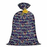 Loveinside 56" Large Birthday Plastic Gift Bag - 142.3 x 91.5 cm - Colorful Happy Birthday Lettering and Stars Design