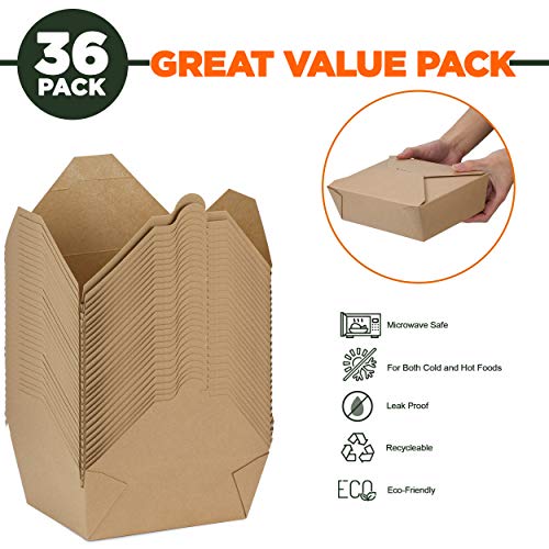 [36 Pack] 76 Oz Paper Take Out Containers 8.6 X 6.3 X 2.5" - Kraft Lunch Meal Food Boxes #3, Disposable Storage To Go Packaging, Microwave Safe, Leak Grease Resistant For Restaurant And Catering #TOP1