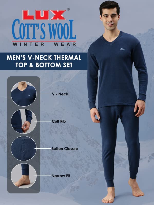 Lux Cottswool Men's V Neck Full Sleeves Cotton Thermal Set Near Me