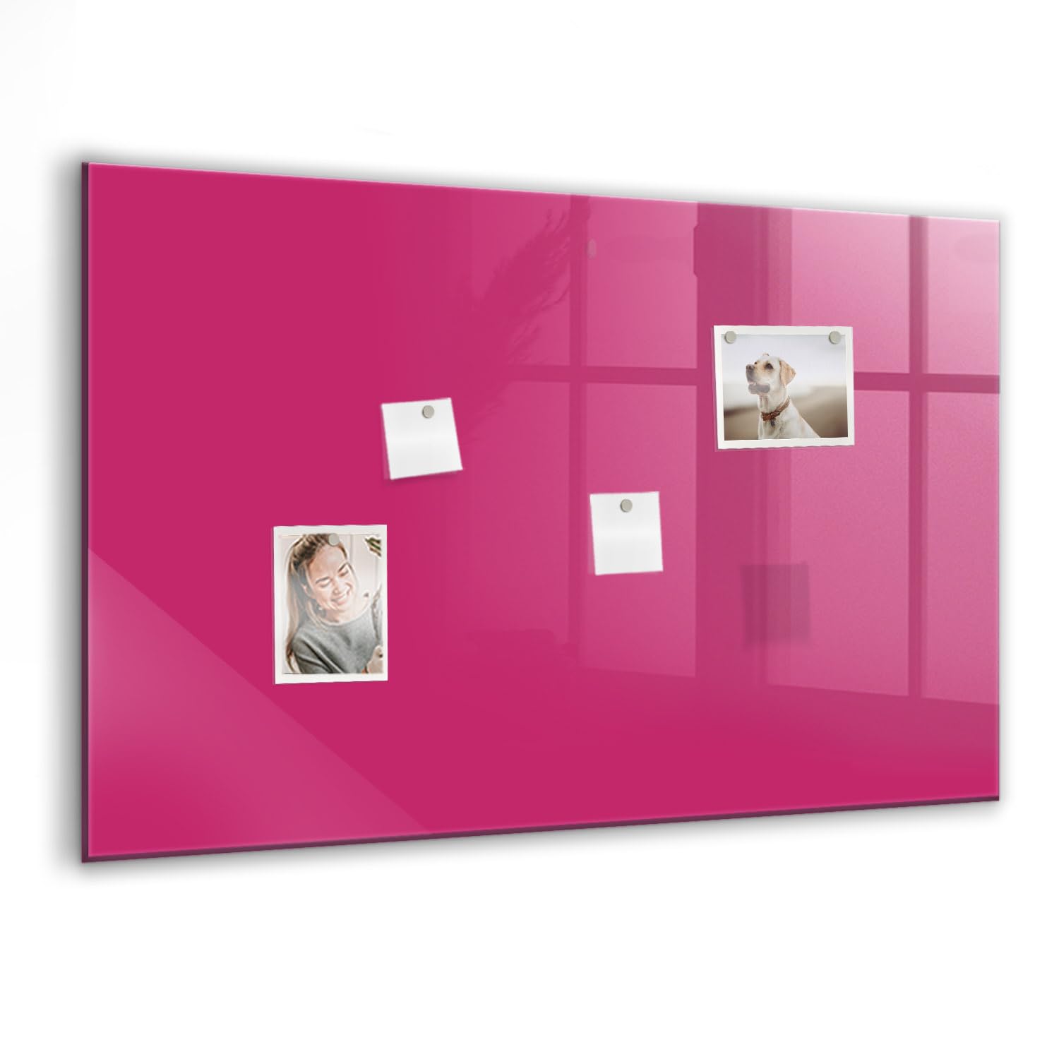 Pizarra blanca magnética de vidrio | Incluye imanes fuertes neodimio, rotulador y borrador | Superficie templada resistente al uso intensivo- 90x60 - Color rosa fuerte