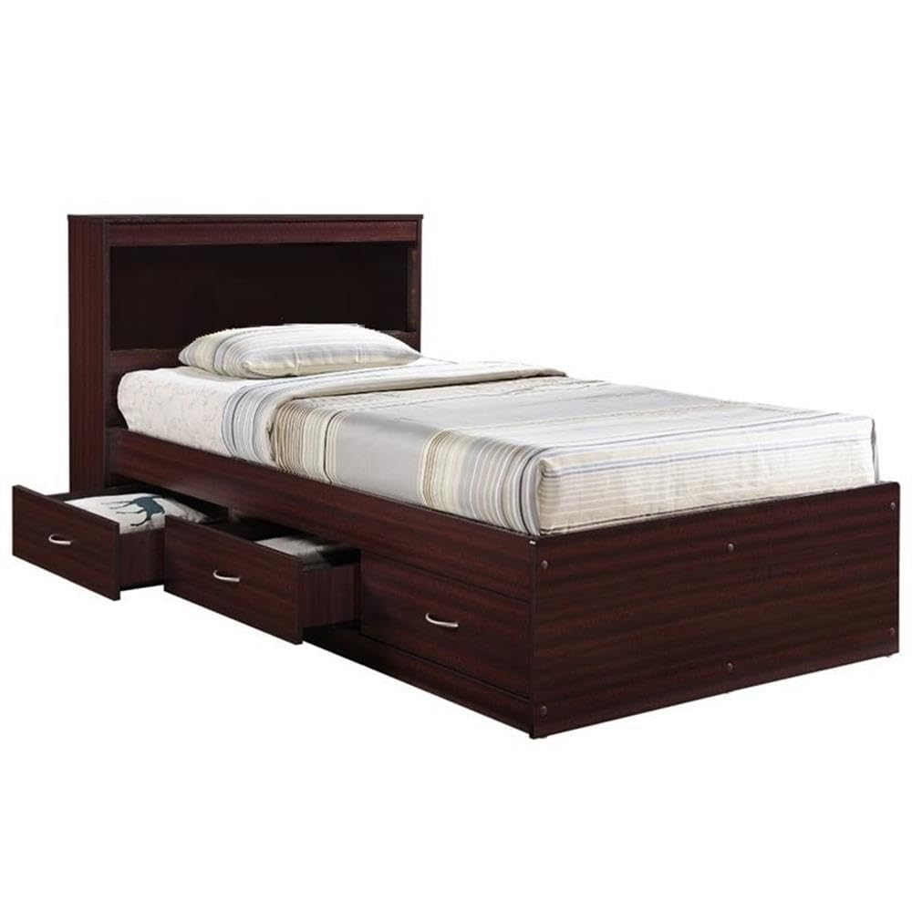 Pemberly Row Twin Captain Storage Bed with 3 Drawers in Mahogany