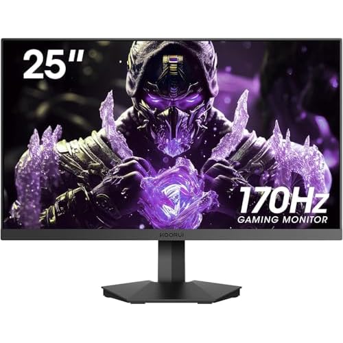KOORUI Gaming Monitor 25-inch, 170Hz FHD 1080p Computer Monitor, 1ms GTG, Adaptive G-Sync, FreeSync Premium, 3 Sides Frameless, HDMI x 2, DisplayPort, Black, 25E3A