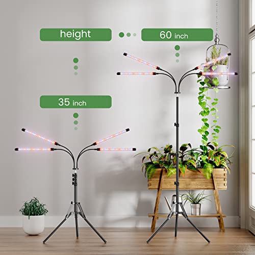 Grow Lights For Indoor Plants, Led Full Spectrum Plant Light With Stand (Adjustable Tripod 15-60Inch For Floor Plants, Red/Blue/White, 4/8/12H Timer With Remote Control) (Red) #TOP4