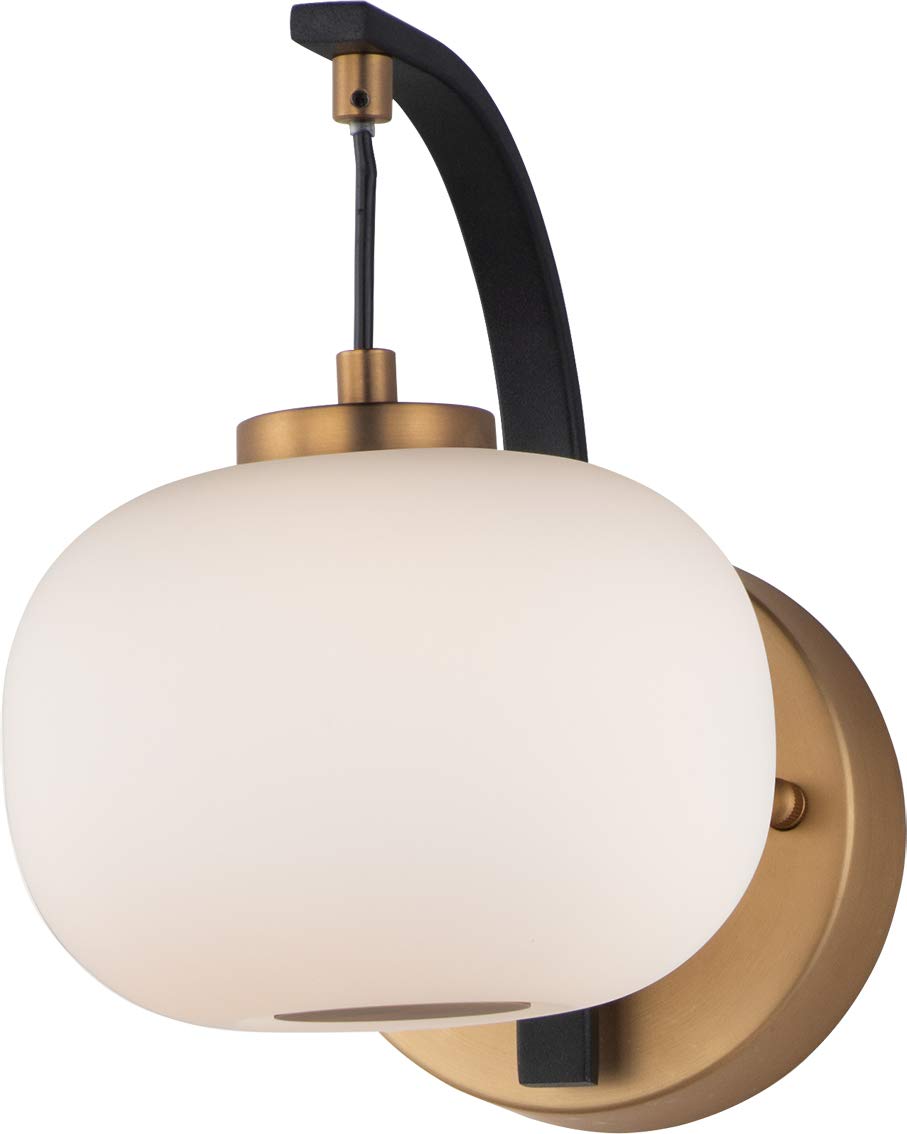 ET2 E25062-92BKGLD Soji Japanese Style Satin White Glass Lantern LED Wall Sconce, 1-Light 4 Watt, 9" H x 6" W x 10" L, Black/Gold