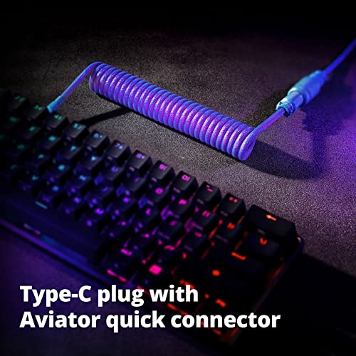 Gunmjo Pro Custom Coiled Usb C Cable For Gaming Keyboard, Double-Sleeved Mechanical Keyboard Cable With Detachable Metal Aviator, 1.5M Usb-C To Usb-A, Nebula Color #TOP3