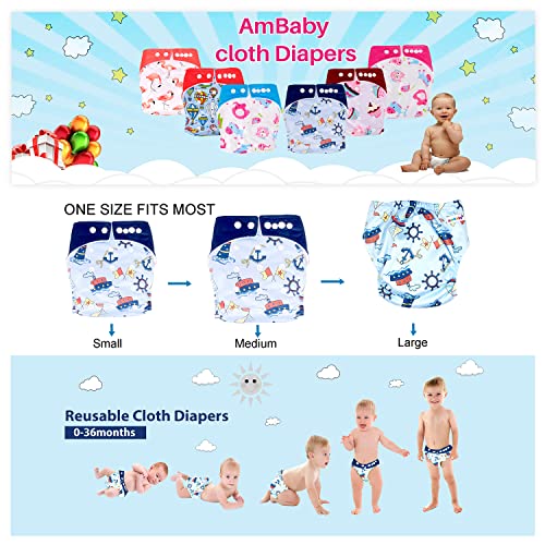 Image of Ambaby Cloth Diapers Combo Pack Quick Dry Comfort Gots Certified Free Size Button Adjustable, Washable, Reusable, Multilayered Cotton Pads And Boosters, Sea Sailor And Cup Cake Printed - Pack Of 2