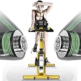 ZMIN Leise Heimtrainer 150kg,Startseite Indoor Fitness-Bikes,Magnetische Aufrecht Fahrrad Mit Widerstand Falten Fahrrad Mit Kalorienzähler Gelb
