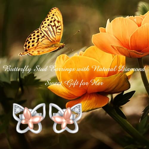 Sisgem Sterling Silver Butterfly Stud Earrings With 1.5Mm Diamond For Women Girls,S925 Two Tone Butterfly Earrings Natural Diamond Jewelry Gifts For Birthday Christmas (Sterling Silver-White Diamond) #TOP2