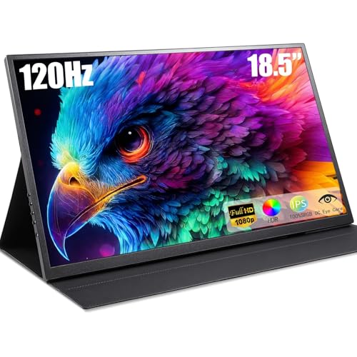 Image of 18.5 Inch Large Portable Monitor for Laptop, 120Hz IPS FHD 1080P USB-C HDMI Display with Sleeve Case VESA Mountable, 100% sRGB, Ultra-Slim Second Screen for PC /PS5 /Switch - Built-in Speaker