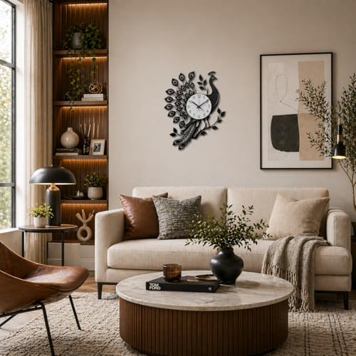 Image of Home Decoration European Peacock Analog Wall Clock Crystal Luxury Living Room Creative Personality Art,Metal,Blue,Birds (ST-64A, 60CM)