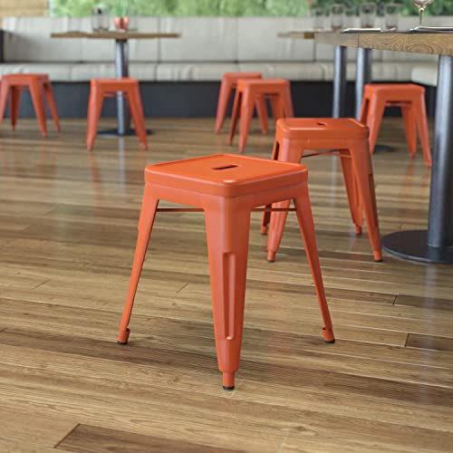 Flash Furniture Metal Dining Table Height Stool - Backless Orange Kai Commercial Grade Stool - 18 Inch Stackable Dining Chair - Set Of 4 #TOP1