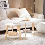 SoBuy 2er Set Beistelltisch mit runden Ablagen Couchtisch Sofatisch Kaffeetisch Wohnzimmertisch Kautschukholz Weiß/Natur FBT75-W – Bild 3