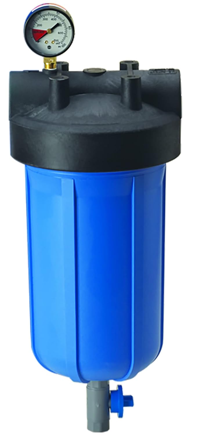 Pentair Pentek 150367 PBH Big Blue Bag Filter Housing, 1" NPT #20 Bag Vessel Assembly with Gauge, Wrench and Drain Valve, 20-Inch, Black/Blue