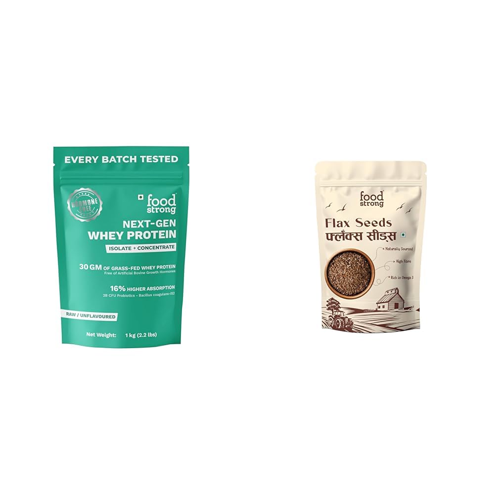 Foodstrong Next-Gen Whey Protein Unflavoured (Raw) Isolate + Concentrate, 1KG + Foodstrong Flax Seeds | High in Omega 3 & Fiber | Supports Digestion, Heart Health & Weight Management | 200g-image-28