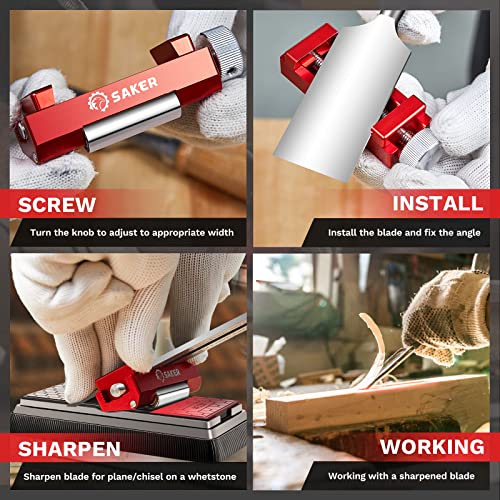 Saker Honing Guide with Whetstone - Red Off-Center Upgraded Honing Tool and Diamond Sharpening Stone Set Kit for Knife, Short Chisels and Planes, Fine/Coarse Plate, 400/1000/Grit… - Image 7