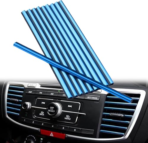 Image of Car Auto Air Conditioner Vent Outlet Trim Strip, DIY Decoration Chrome PVC Car Interior Moulding Trim Strip Line for All Straight Air Vent Outlet(10 Pieces Blue)